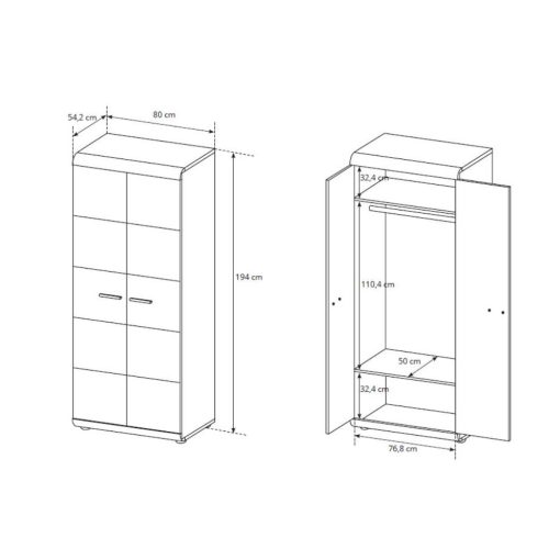 Link 2 ajtós akasztós szekrény