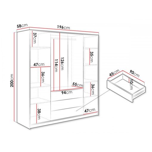 Bali Lux - 4 ajtós 3 fiókos szekrény
