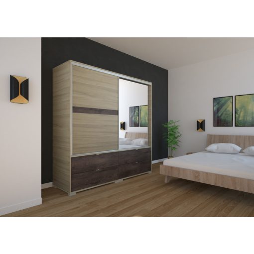 Cezar 200 - 2 ajtós 4 fiókos tükrös gardróbszekrény