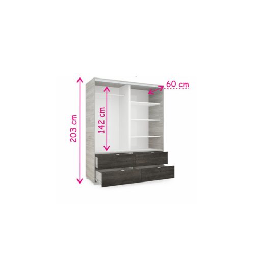 Cezar 200 - 2 ajtós 4 fiókos tükrös gardróbszekrény